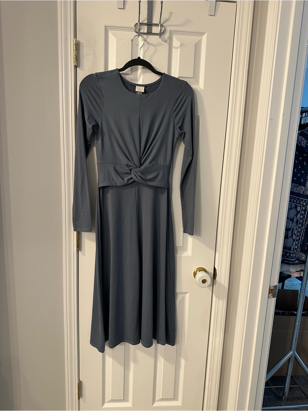NWT Long Sleeve Twist Front Midi Dress - Slate Blue